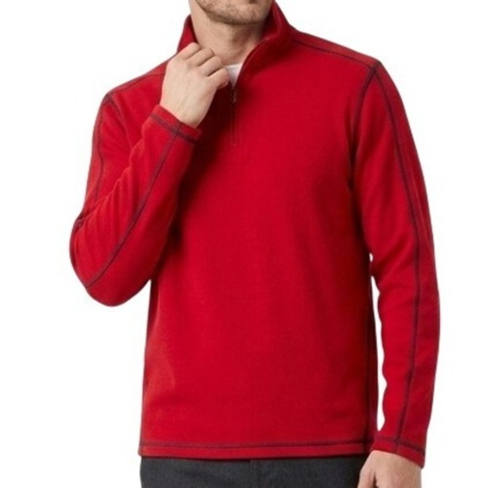 St. Croix Sweater Men's Medium Red‎ 1/4 Zip Mock Neck Knit Pullover Made In USA